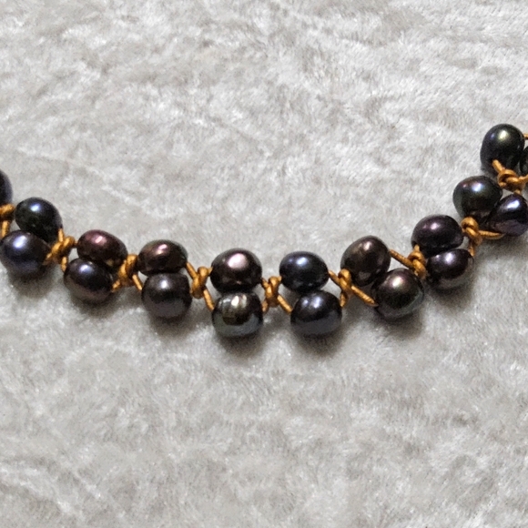 Genuine Peacock Pearl Knotted Double Pearl Adjustable Choker Necklace 14 to 16in - Picture 4 of 8